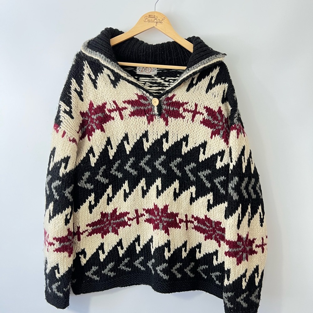 Nuevo Americana Black and Cream Patterned Wool Sweater - Picture 1 of 3